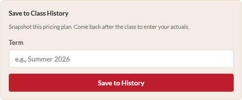 Save to Class History prompt with term label input